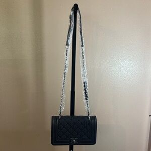 Badgley Mischka Elegant Black Denim Quilted  Shoulder Bag